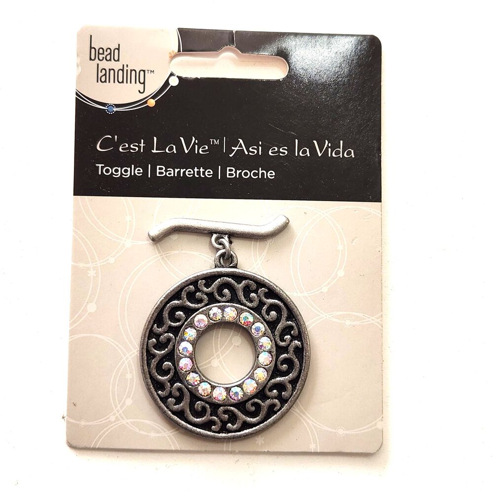 Bead Landing Antique Silver Toggle Rhinestone Filigree Circle Statement Pendant